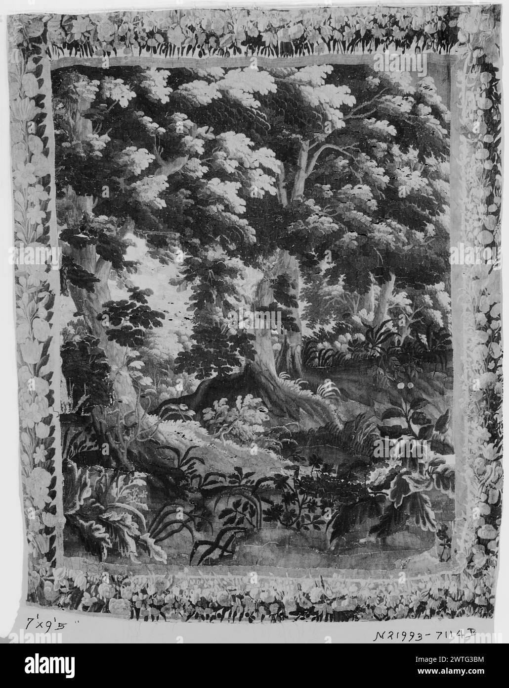 Paesaggio con recessione diagonale degli alberi. Sconosciuto c. 1675-1725 arazzi dimensioni: H 9'5' x W 7'9' arazzo materiali/tecniche: Sconosciuto Cultura: Fiammingo tessitura Centro: Sconosciuto storia di proprietà: French & Co. Ricevuto dalla Sig.ra Preston DAVIE 3/5/1941; restituito 20/12/1949. Opere correlate: Pannelli in serie, 0236580-0236581 Foto Stock