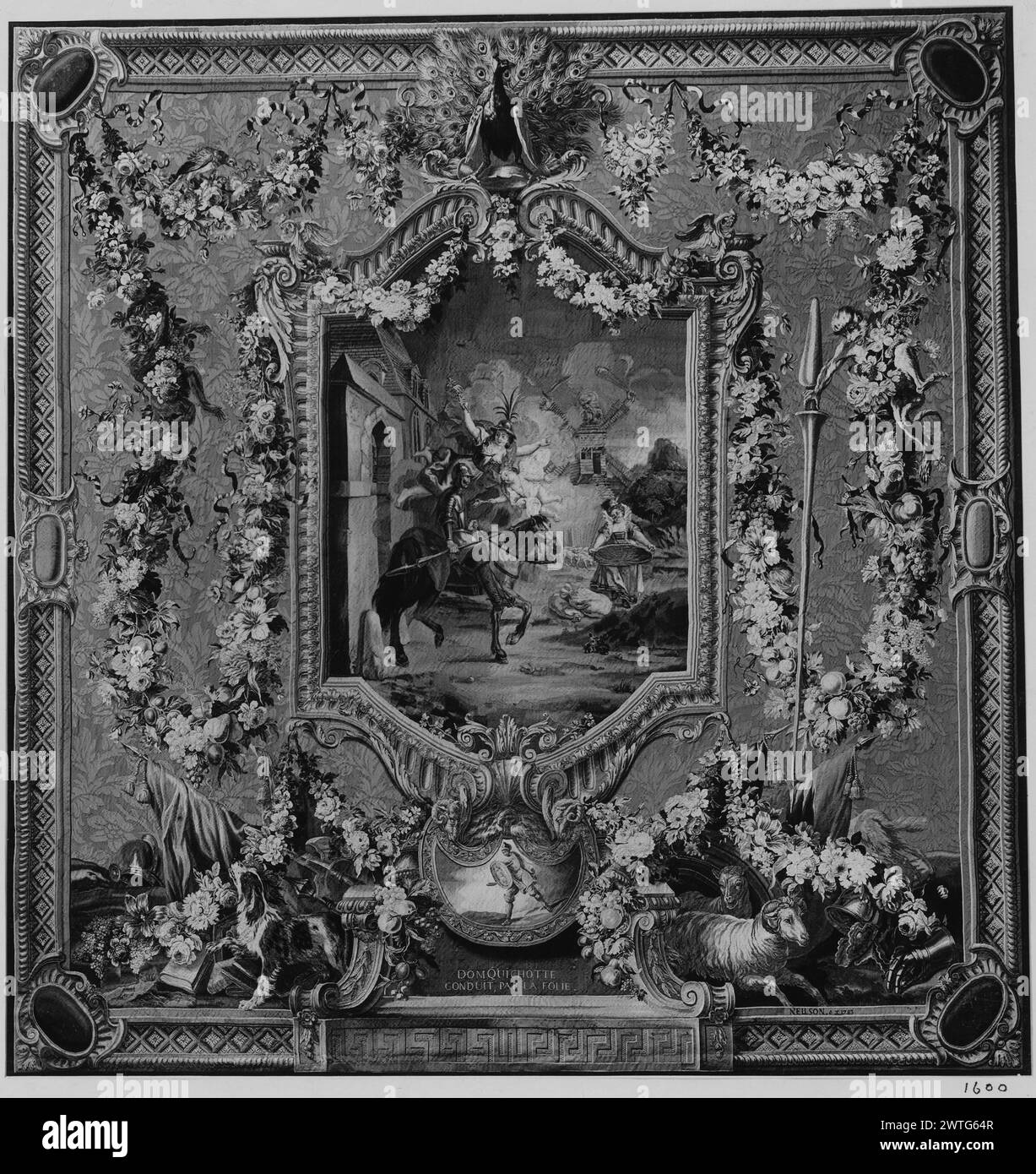 Don Chisciotte guidato da Folly. Coypel, Charles-Antoine (francese, 1694 1714-1752 1788) (autore del disegno) [pittore] Belin, Jean-Baptiste II (francese, 1688-1730) (autore del disegno, alentour) [pittore] Audran, Claude III (francese, 1658-1734) (autore del disegno, alentour) [pittore] Desportes, Alexandre-Francois (francese, 1661-1743) (autore del disegno, alentour) [pittore] (francese, Jacques-1784-1712--) (officina, imprenditore) [tessitore] 1780-1783 arazzi dimensioni: h 12'2' x L 11'8 arazzi materiali/tecniche: lana e seta Cultur Foto Stock
