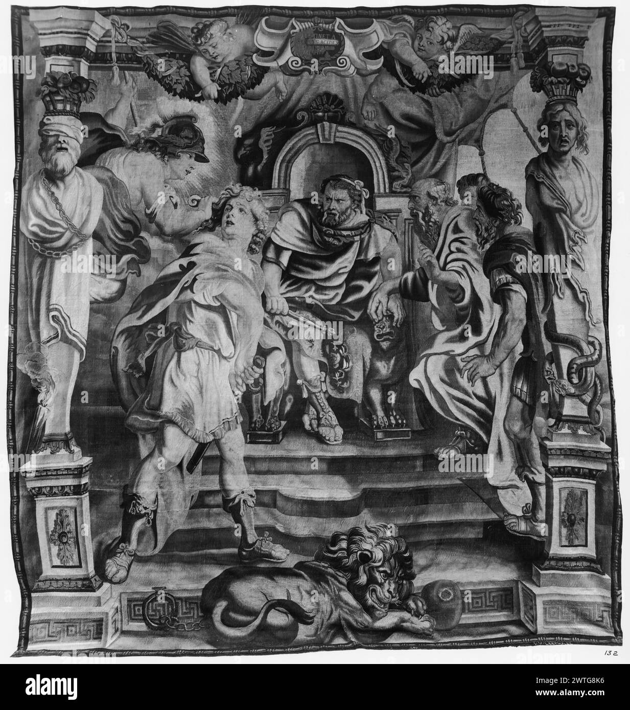 Rabbia di Achille contro Agamennone. Rubens, Peter Paul (fiammingo, 1577-1640) (creatore di cartoni animati) [pittore] Leefdael, Jan van (fiammingo, atto 1647-1677) (laboratorio) [tessitore] c. 1650-1675 arazzi dimensioni: H 13'7' x W 12'10' arazzi materiali/tecniche: Lana (ondulata, ordito: 8/cm); lana (tinta, trama); seta (tinta, tinta, trama); filo metallico (filato argentato) Cultura: centro di tessitura fiammingo: Bruxelles storia di proprietà: rivenditore non identificato, Monaco (acquisito da una "Casa reale"). Charles M. Ffoulke coll., Washington, D.C. (c.1896-1913). French & Co George Robert White Coll., Boston. Signora Harriet J. Brad Foto Stock