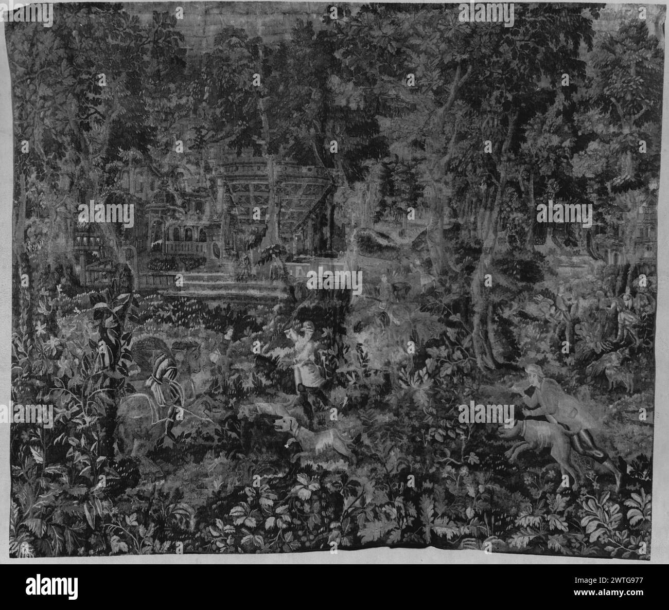 Parco giochi con caccia ai cinghiali. Sconosciuto c. 1625-1650 arazzi dimensioni: H 7'9' x W 9'5' arazzo materiali/tecniche: Sconosciuta Cultura: Flemish Weaving Center: Sconosciuto Proprietà storia: French & Co.. "Strauss" scritto sul retro della fotografia accanto al numero negativo. Foto Stock