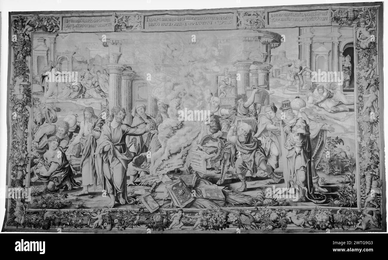 Scene della vita di San Paolo. Coecke van Aelst, Pieter (il giovane) (olandese (prima del 1600) - Fiandre, bef.1527-CA.1559) (autore di design, attr.) [Pittore] Pannemaker, Wilhelm de (fiammingo (prima del 1600) - Fiandre, atto. 1535-1578) (officina, attr.) [tessitore] c. 1535-1565 arazzi dimensioni: H 13'5' x W 22'11' arazzi materiali/tecniche: Lana (ordito, 7/cm); lana e seta (tinta, trama) Cultura: Fiamminga tessitura Centro: Bruxelles storia della proprietà: Coll. ? (Austria). Bachstitz Gallery, l'Aia. French & Co. Ha acquistato dal Detroit Institute of Arts il 21/2/1947; venduto al Museum of Foto Stock