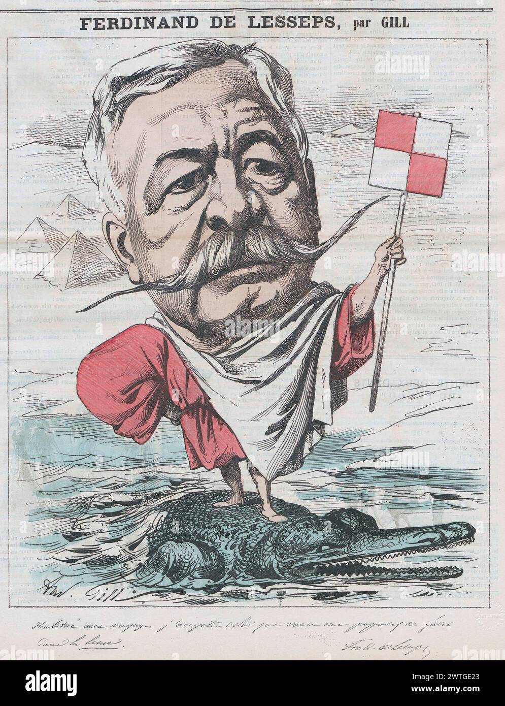 Caricatura di Ferdinand de Lesseps, copertina de la Lune 29 settembre 1867 incisione colorata a mano Foto Stock