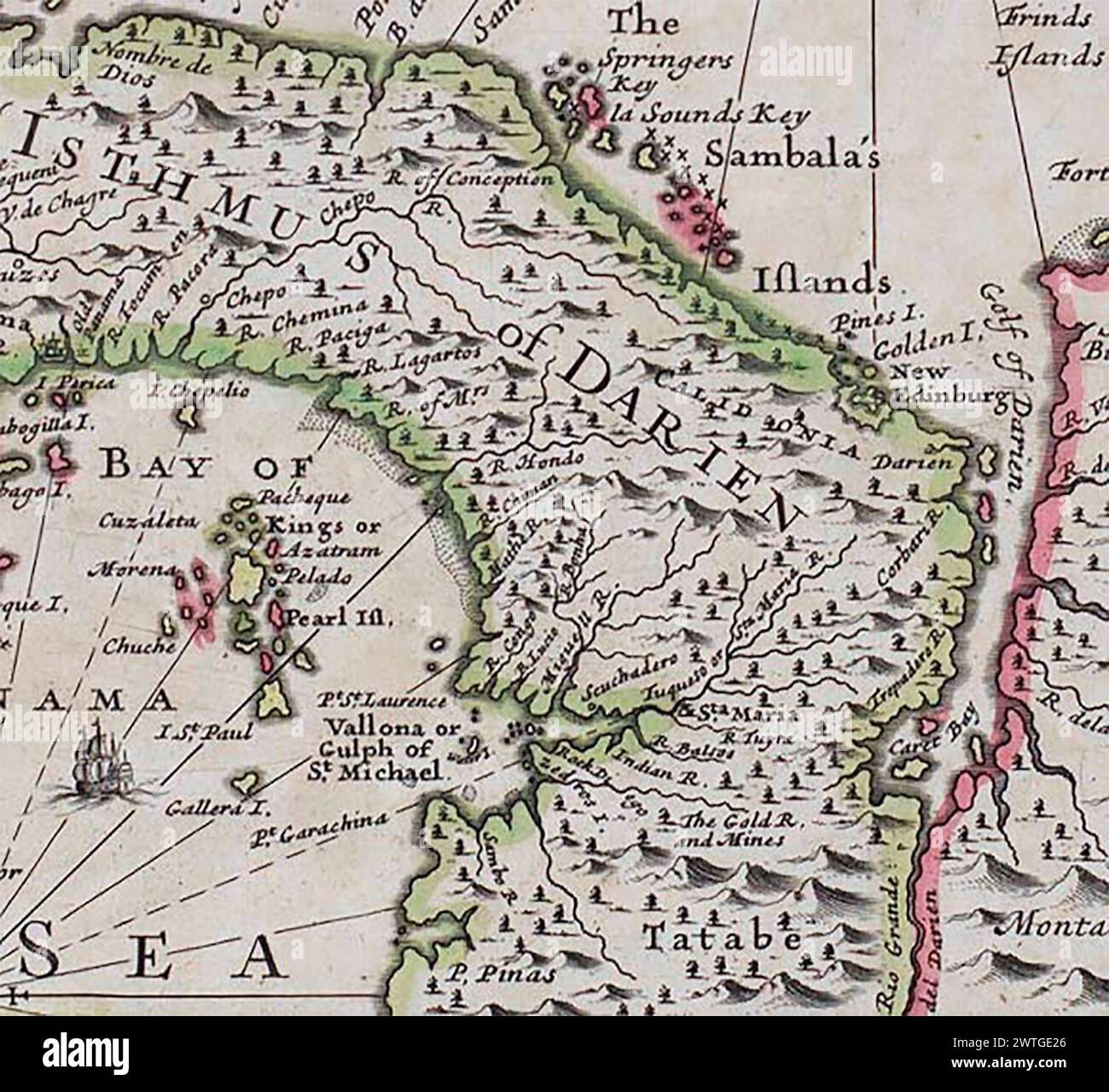 ANON. Una nuova mappa dell'istmo di Darien in America, del Golfo di Panama, del golfo di Vallona o di St. Michael, con le sue isole e paesi adiacenti 1699 Foto Stock