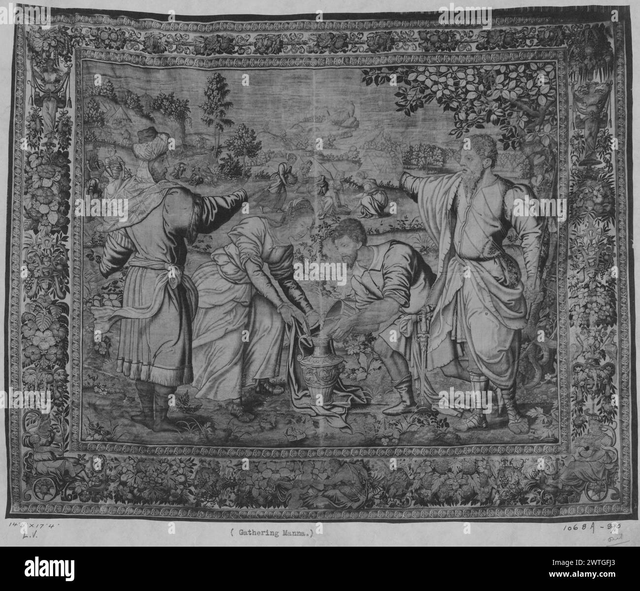 Mosè invia dodici spie per esplorare la terra di Canaan (terra promessa). Orley, Bernart van (olandese (prima del 1600) - Fiandre, CA.1492-1542) (progettato dopo, attr.) [Pittore] Coxie, Michiel (il Vecchio) (olandese (prima del 1600) - Fiandre, 1499-1592) (progettato dopo, attr.) [Pittore] Floris, Cornelis (il giovane) (fiammingo (prima del 1600) - Fiandre, 1514-1575) (progettato dopo, Borders, attr.) [Disegnatore] c. 1550-1560 arazzi dimensioni: H 14'1' x W 17'4' arazzo materiali/tecniche: Lana (ondulata, ordito: 6-7/cm); lana e seta (tinta, trama) Cultura: Fiamminga tessitura Centro: Brussel Foto Stock