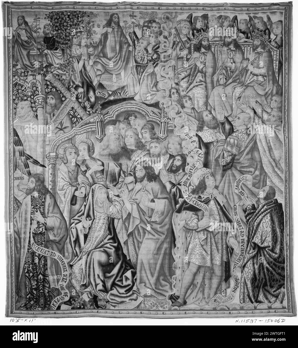 Secondo articolo di Creed. Sconosciuto c. 1510-1515 arazzi dimensioni: H 10'5' x W 11' arazzi materiali/tecniche: Sconosciuto Cultura: Sud dei Paesi Bassi tessitura Centro: Sconosciuto storia di proprietà: French & Co. Acquistato da A. J. Kobler, fatturato 10/15/1927 [SS 15406]. French & Co. Venduta a Felix Warburg, n.d. [SS 31523]. Iscrizioni: Iscrizione in campo centrale, su banderole detenuta dal Profeta Tommaso in L corner:[D]ESCEIEDIT ad INFERNA.. Iscrizioni: Iscrizione in campo centrale, su banderole detenuta dal Profeta R di centro:.. IPSE E EXPEC. Iscrizioni: Iscrizione in campo centrale, su banderole Foto Stock