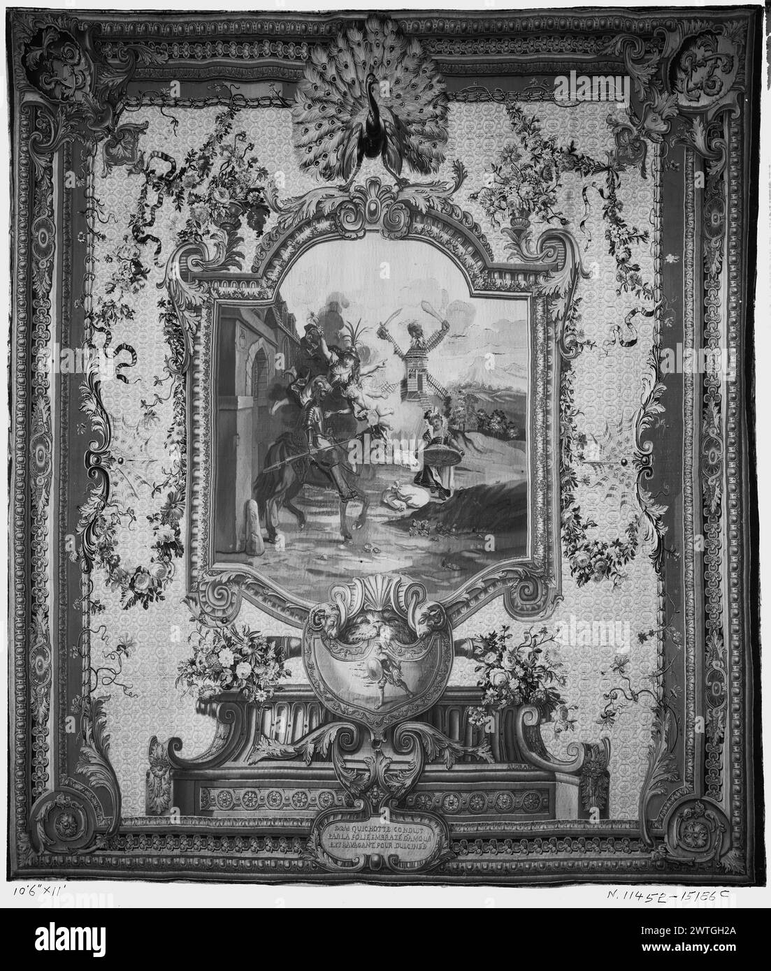 Don Chisciotte guidato dalla follia. Coypel, Charles-Antoine (francese, 1694-1752) (autore del disegno) [pittore] Perrot, Pierre-Josse (francese, atto 1724-1735) (disegnato dopo, allievo) [pittore] Audran, Michel (francese, b.1701-d.1771) (laboratorio) [tessitore] 1756-1757 arazzi dimensioni: h 142' x L 126' arazzi materiali/tecniche: lana e seta Cultura: tessitura francese Centro: Parigi storia di proprietà: garde-meuble (1758-?). Château de Marly (ca. 1789). Empress Eugénie coll., Farnsborough House, Londra; venduta a Christie's (Londra), 7/7/1927, lotto 76; acquistata da Henry Symons, New York. French & Co Stati Uniti Foto Stock