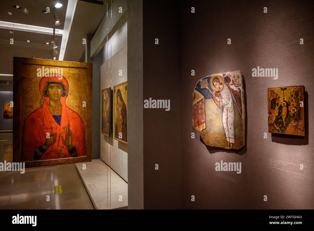 Museo bizantino e cristiano, che ospita migliaia di mostre e rare collezioni di arte bizantina, tra cui immagini, scritture, affreschi, ceramiche Foto Stock