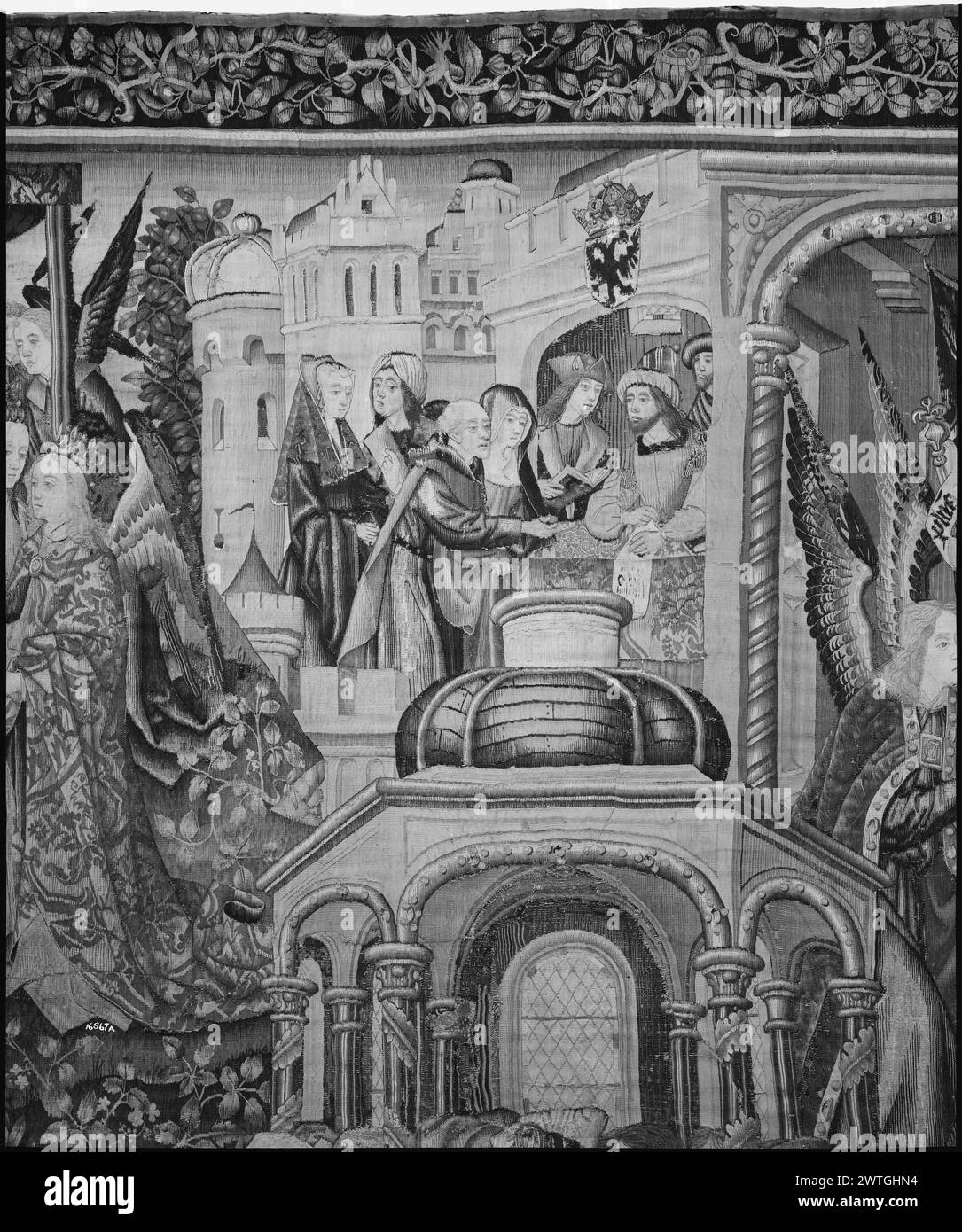 Cristo nasce come Redentore dell'uomo. Sconosciuto c. 1500-1520 arazzi dimensioni: H 13'3' x W 26' arazzi materiali/tecniche: Lana (ordito: 15-18/poll.; 6-7 cm); lana e seta (trama) Cultura: Paesi Bassi meridionali storia di proprietà: Juan Rodríguez de Fonsca coll., vescovo di Burgos (acquisto totale di 8 arazzi tra il 1519 e il 1524); lasciato in eredità alla Cattedrale di Burgos nel 1526. Cattedrale di Burgos coll.; venduta nel 1926. French & Co. Ha acquistato da Mr. R. [Raimundo] Ruiz, fatturato 5/7/1931; venduto al Metropolitan Museum of Art 2/4/1938. Stati Uniti, New York, New York, Metropolitan Museum of Art, accno Foto Stock