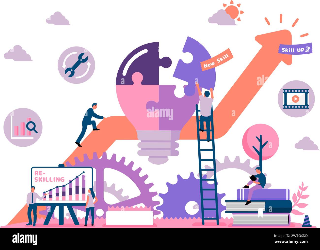 Illustrazione vettoriale di riqualificazione ( upskilling ) Illustrazione Vettoriale