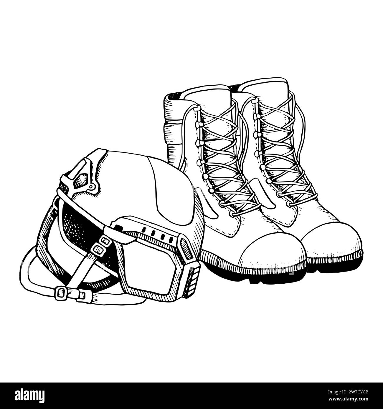 Stivali tattici dell'esercito e elmetto da soldato militare Illustrazione Vettoriale