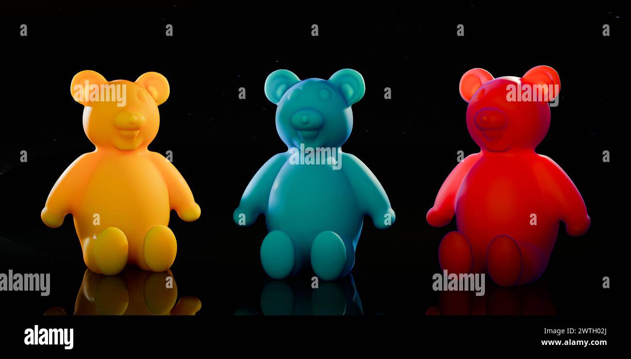 illustrazione 3d con jelly bear isolata su sfondo nero Foto Stock