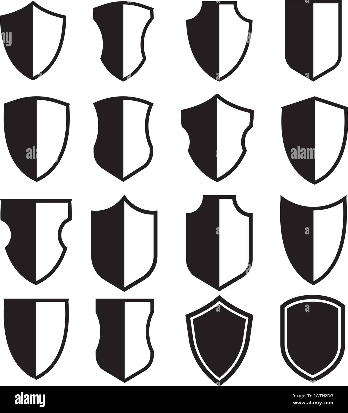 Set di icone scudo, scudi di sicurezza, illustrazione vettore distintivi Illustrazione Vettoriale