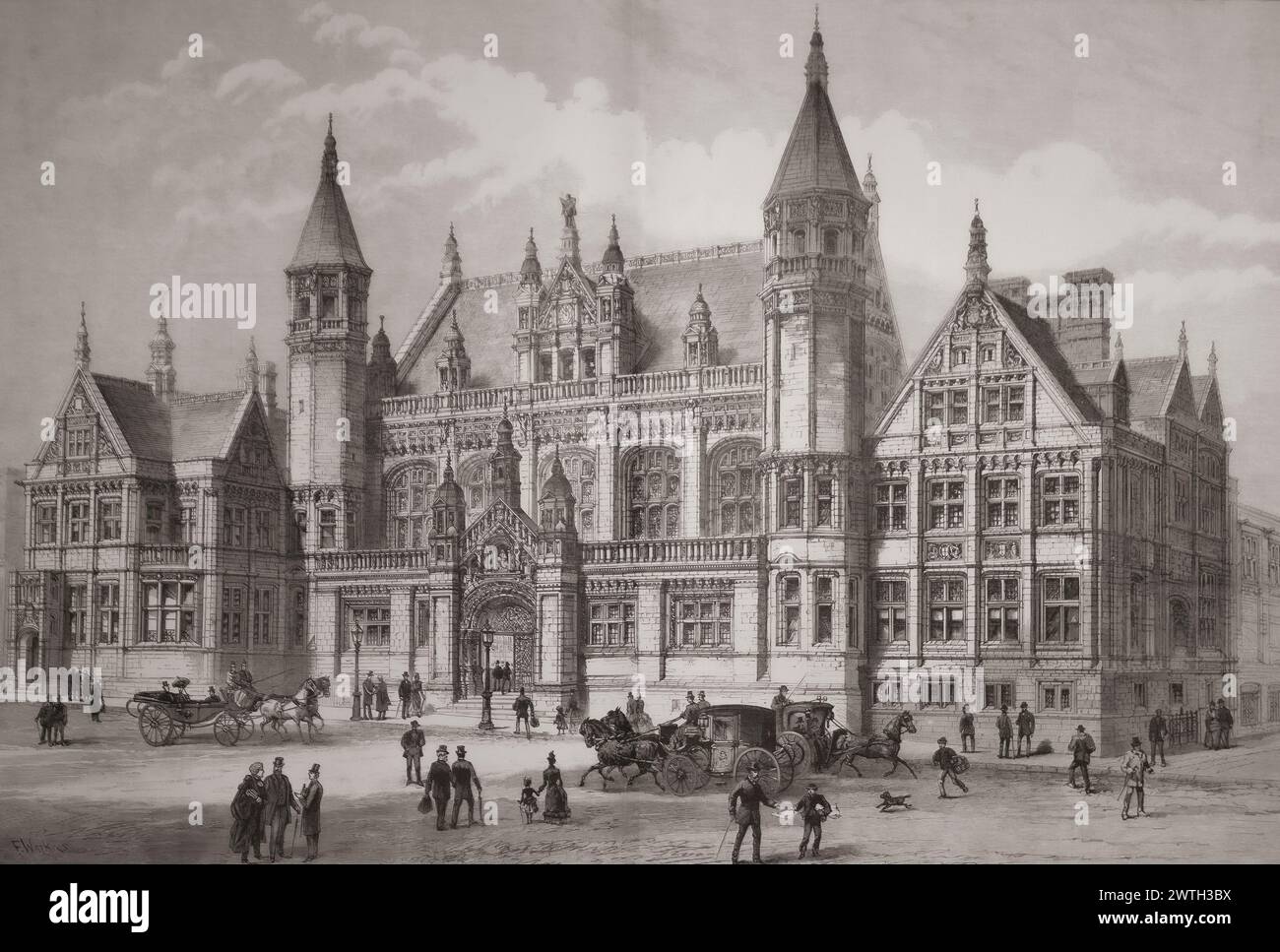 I nuovi tribunali di Birmingham, Inghilterra, la cui prima pietra fu posata dalla regina Vittoria nel 1887. Dal London Illustrated News, pubblicato il 26 marzo 1887. Foto Stock