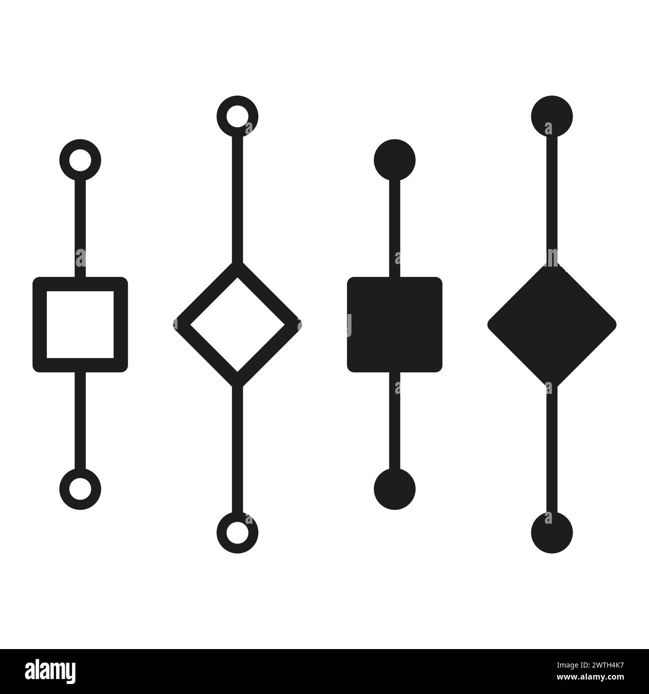 Icone dei circuiti geometrici. Elementi di connessione ed elementi di rete. Flusso di dati e simboli del sollevatore. Illustrazione vettoriale. EPS 10. Illustrazione Vettoriale