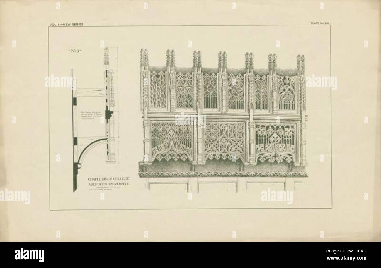 Piani delle caratteristiche architettoniche locali - 1. Chapel King's College, Aberdeen University vol. 1 piatto VIII James Cromar Watt (Aberdeen, Scozia, 1862 - 1940) 1885 Cattedrale Foto Stock