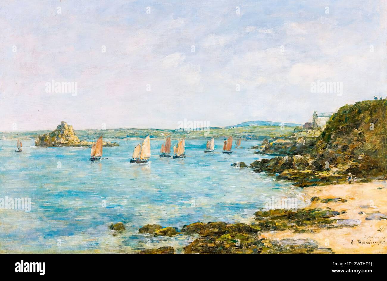 Eugène Boudin, Rivage Douarnenez Bateaux De Pêche Dans la Baie, pittura di paesaggio ad olio su tela, 1897 Foto Stock