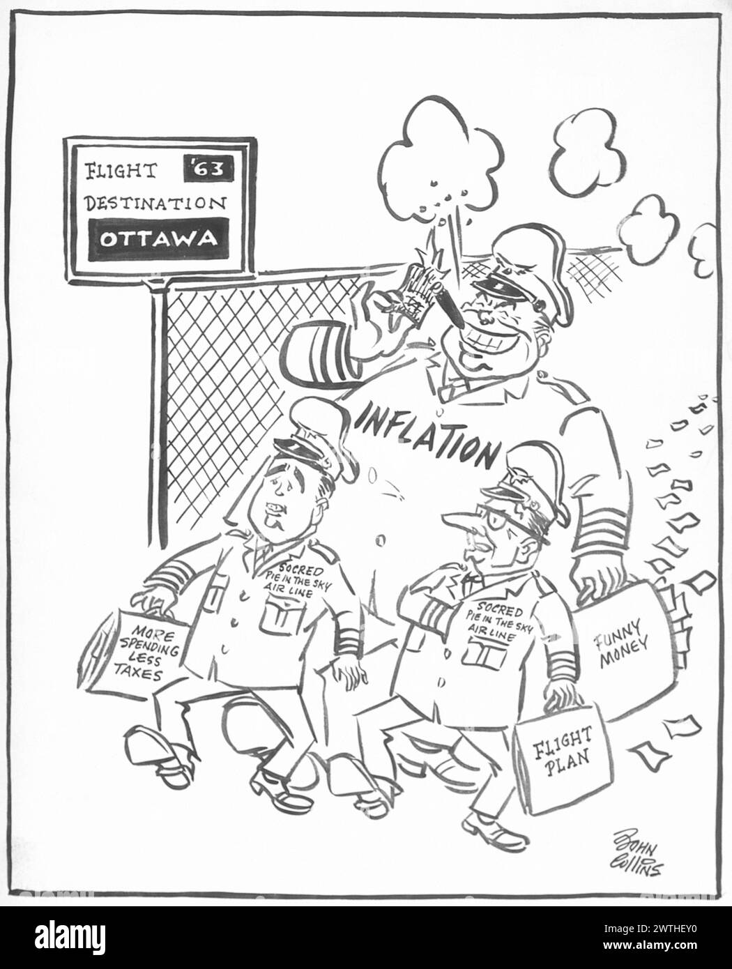 Cartoon - il terzo uomo nella cabina di pilotaggio. John Collins (1917-2007) Foto Stock