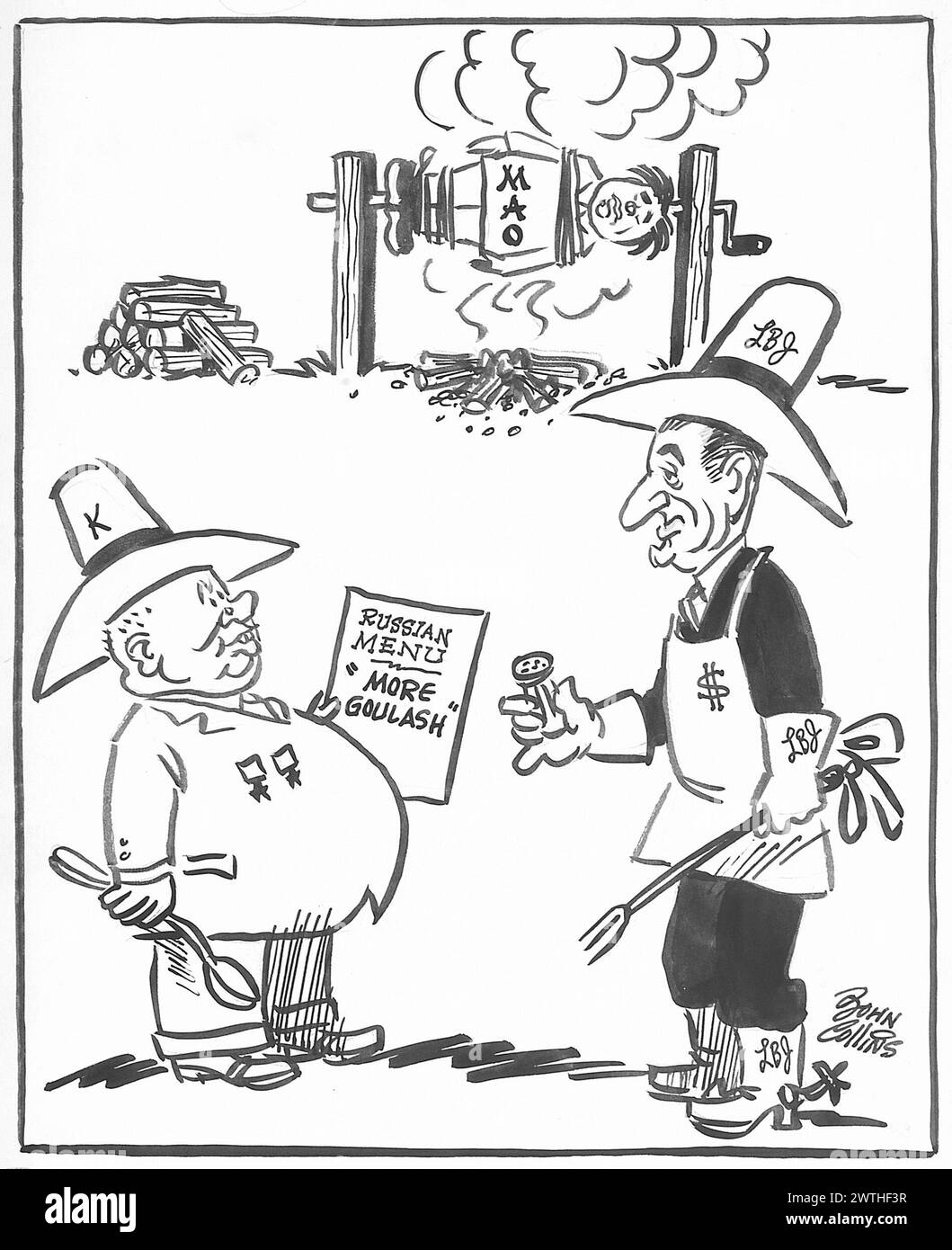Cartoon - 'che ne dici di provare un barbecue in stile texano, Pardner?'. John Collins (1917-2007) Foto Stock