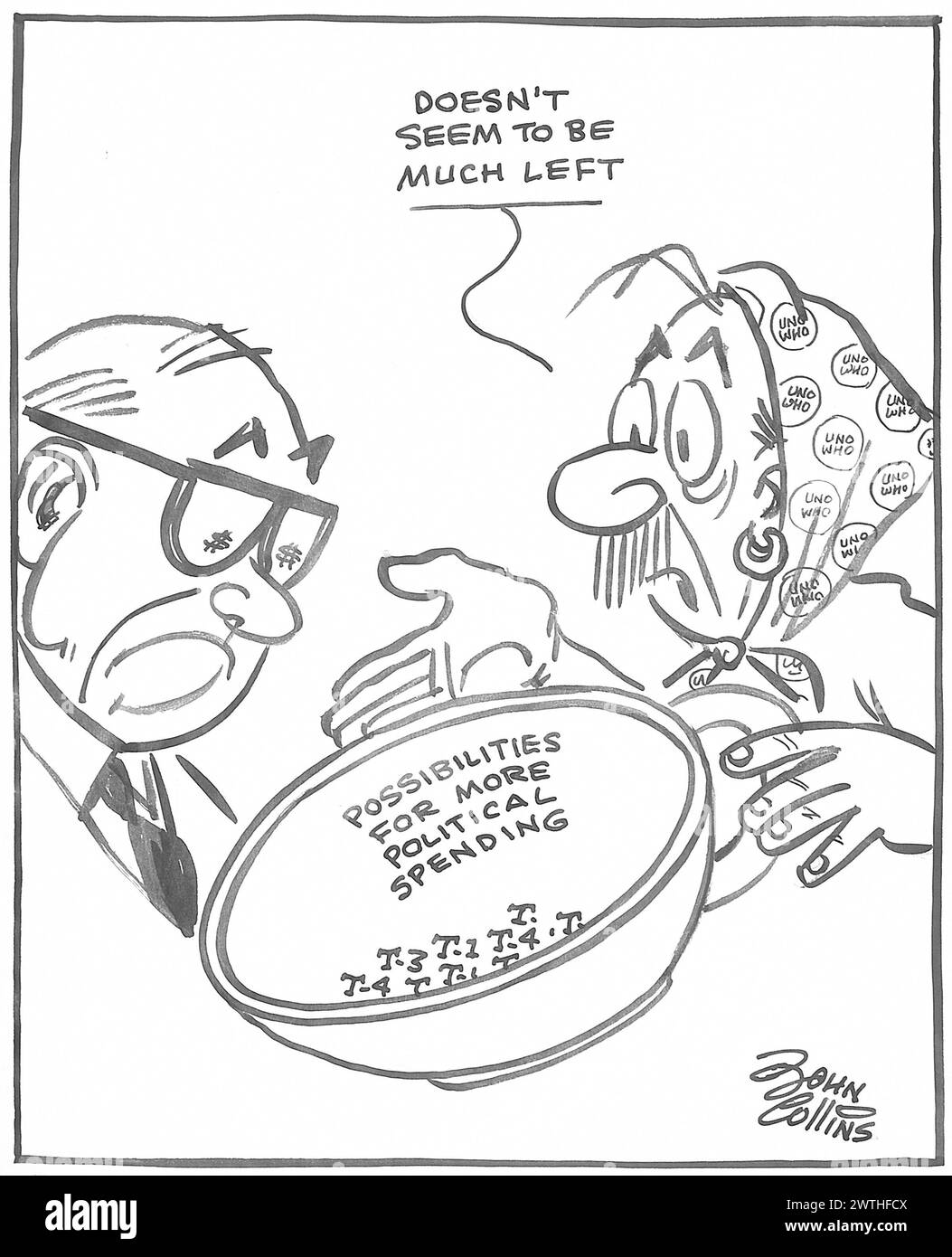 Cartoon - lettura delle lamelle a T. John Collins (1917-2007) Foto Stock