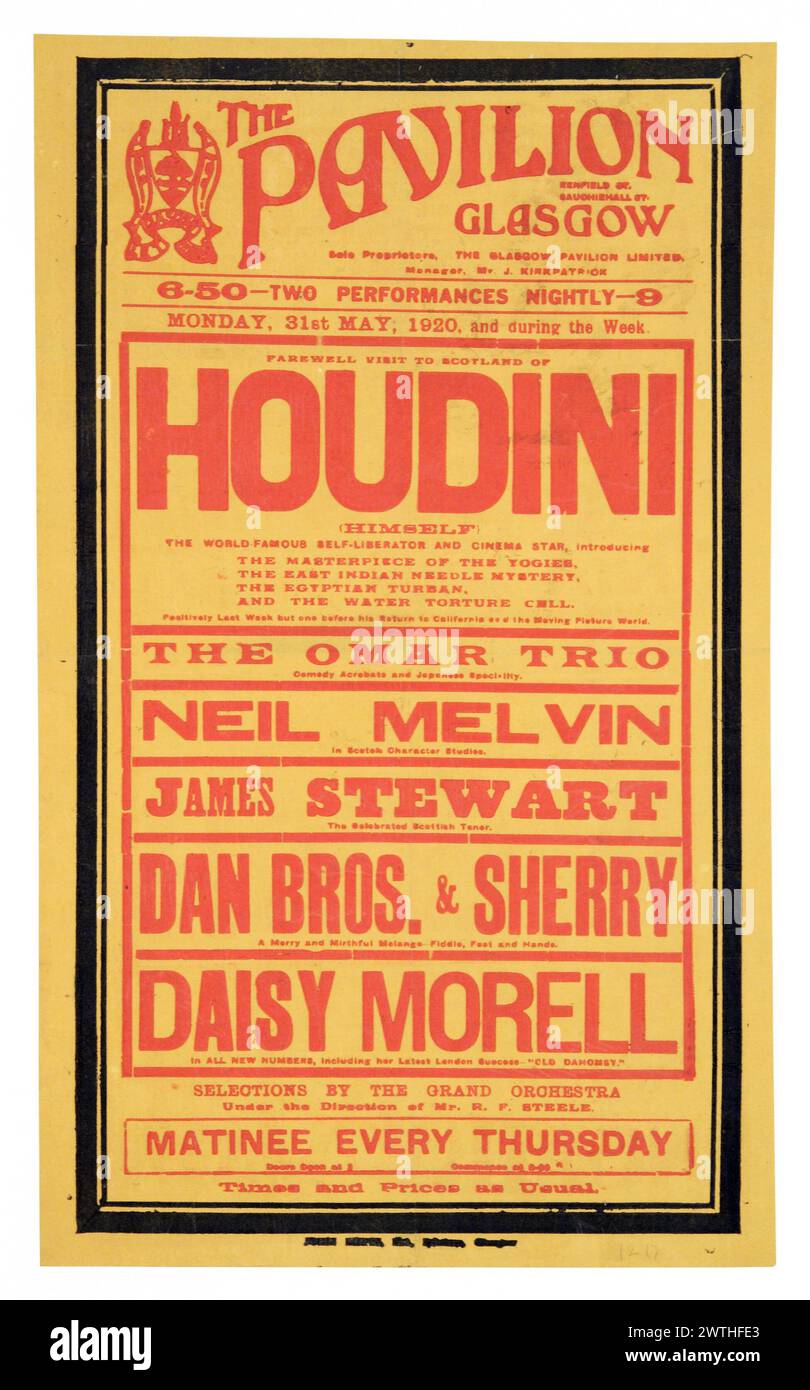 Poster magico - addio alla visita in Scozia di Houdini stesso Foto Stock