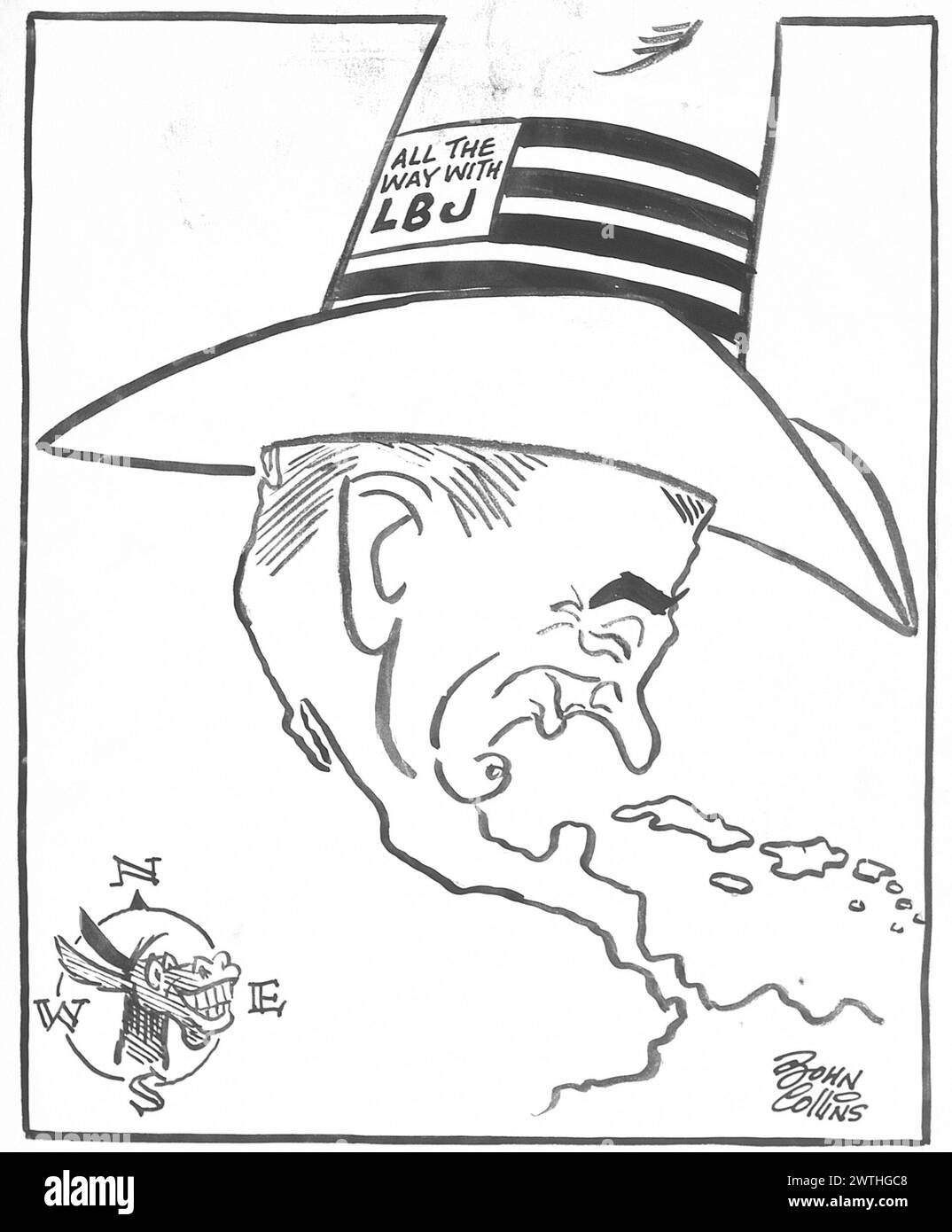 Cartoon - nuova mappa degli Stati Uniti. John Collins (1917-2007) Foto Stock