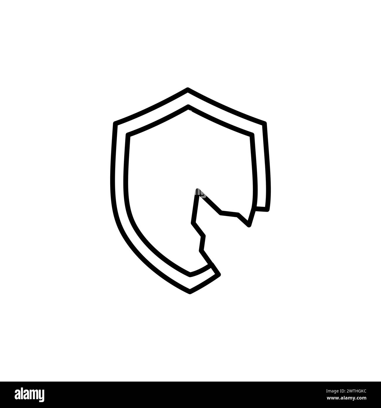 Icona della linea di vulnerabilità della sicurezza informatica. insegna di stile lineare per il concept mobile e il web design. Icona vettoriale contorno scudo interrotto. Simbolo, logo illustrato Illustrazione Vettoriale