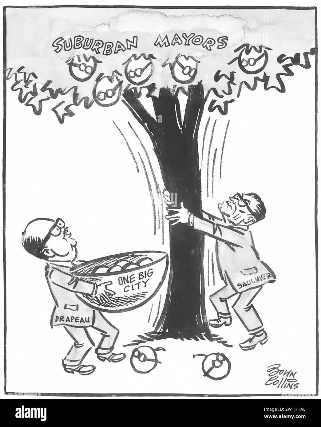 Cartone animato - dare un piccolo aiuto alla legge della gravità. John Collins (1917-2007) Foto Stock