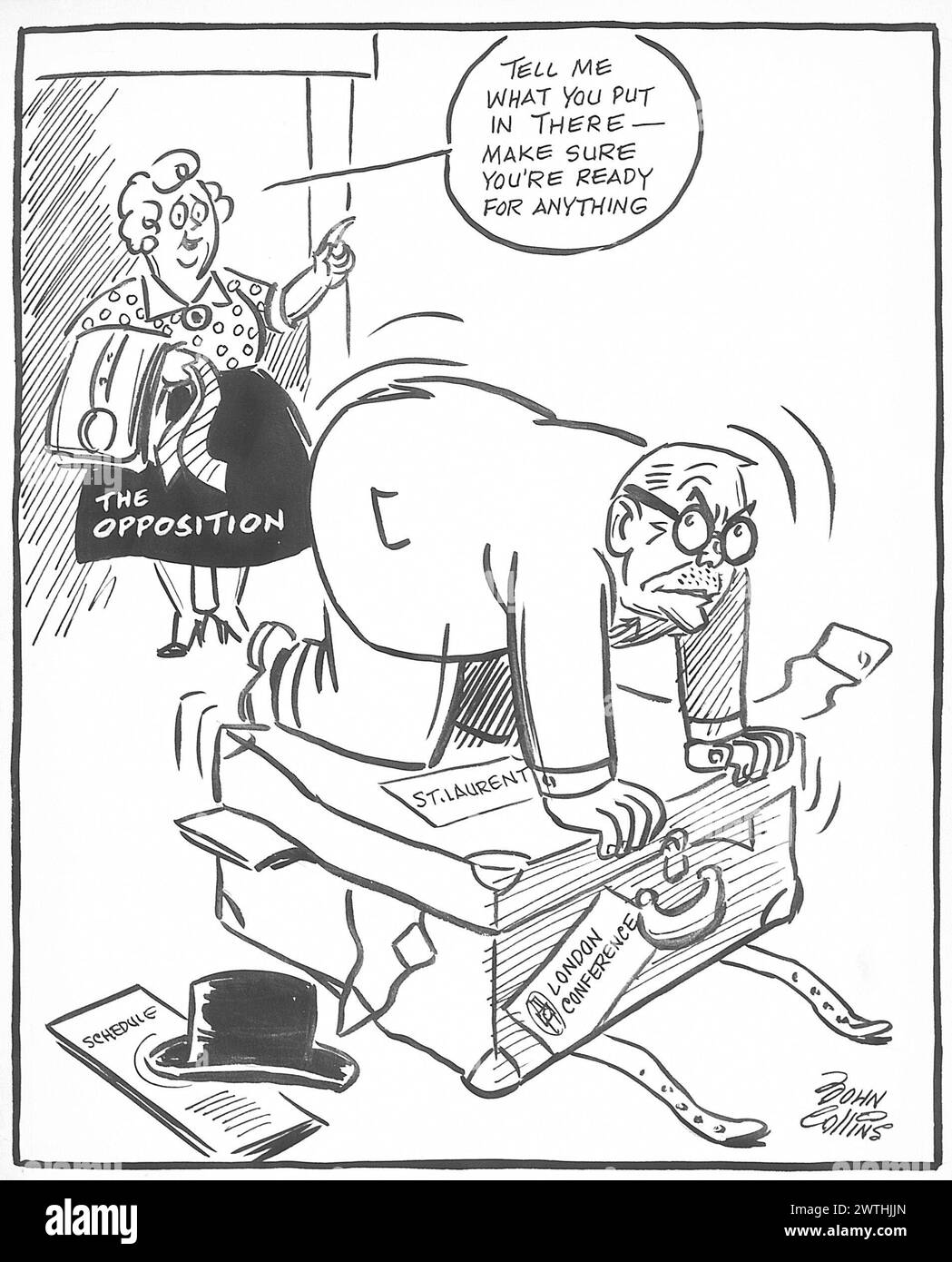 Cartoon - pronto per aiutare con l'imballaggio. John Collins (1917-2007) Foto Stock