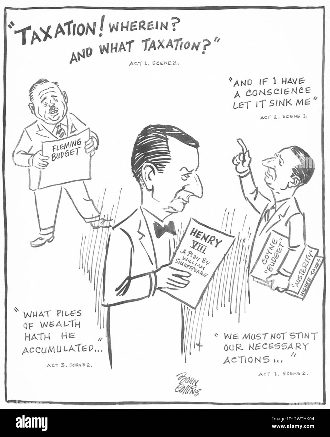 Cartoon - il signor Coyne ha passato budget Night a Stratford. John Collins (1917-2007) Foto Stock