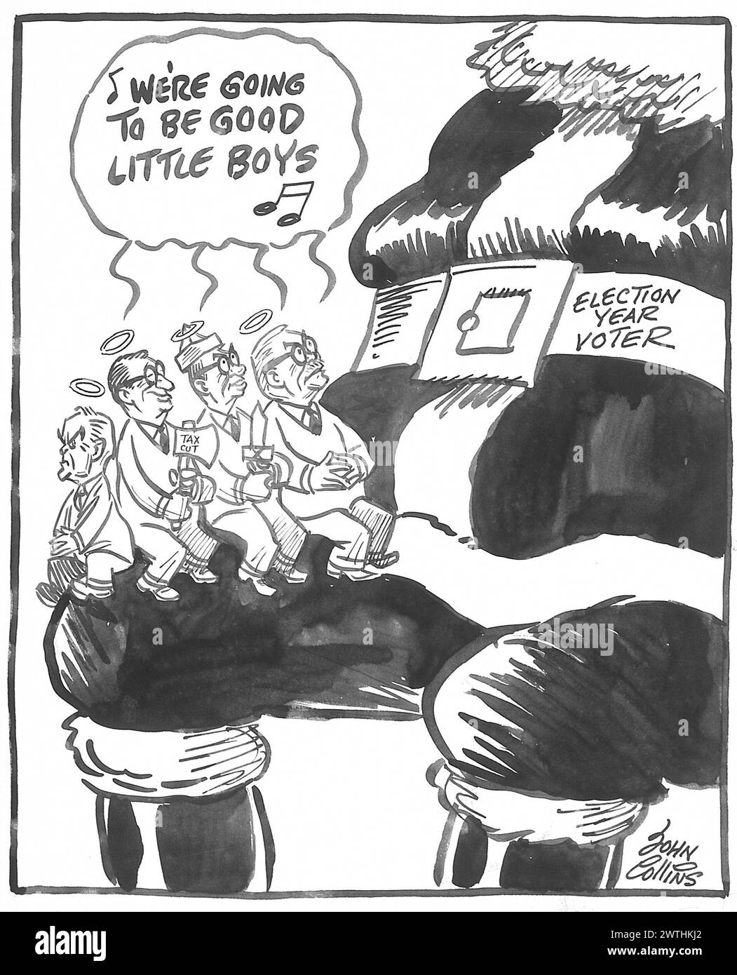 Cartone animato, poco prima delle elezioni. John Collins (1917-2007) Foto Stock