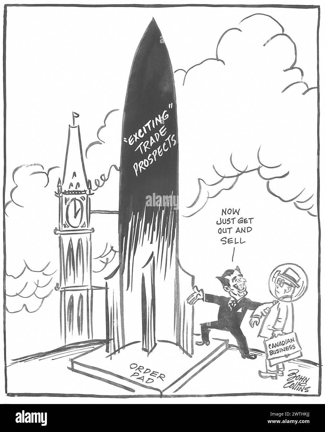 Cartoon - sul trampolino di lancio. John Collins (1917-2007) Foto Stock