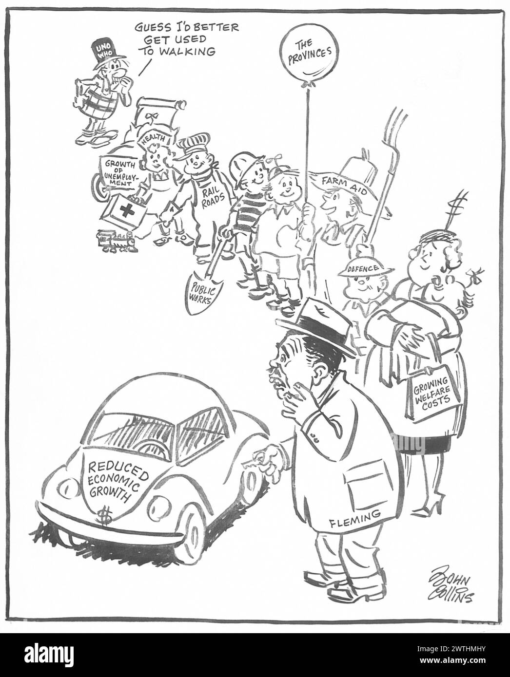 Cartone animato - tentativo di inserirli in un compatto. John Collins (1917-2007) Foto Stock