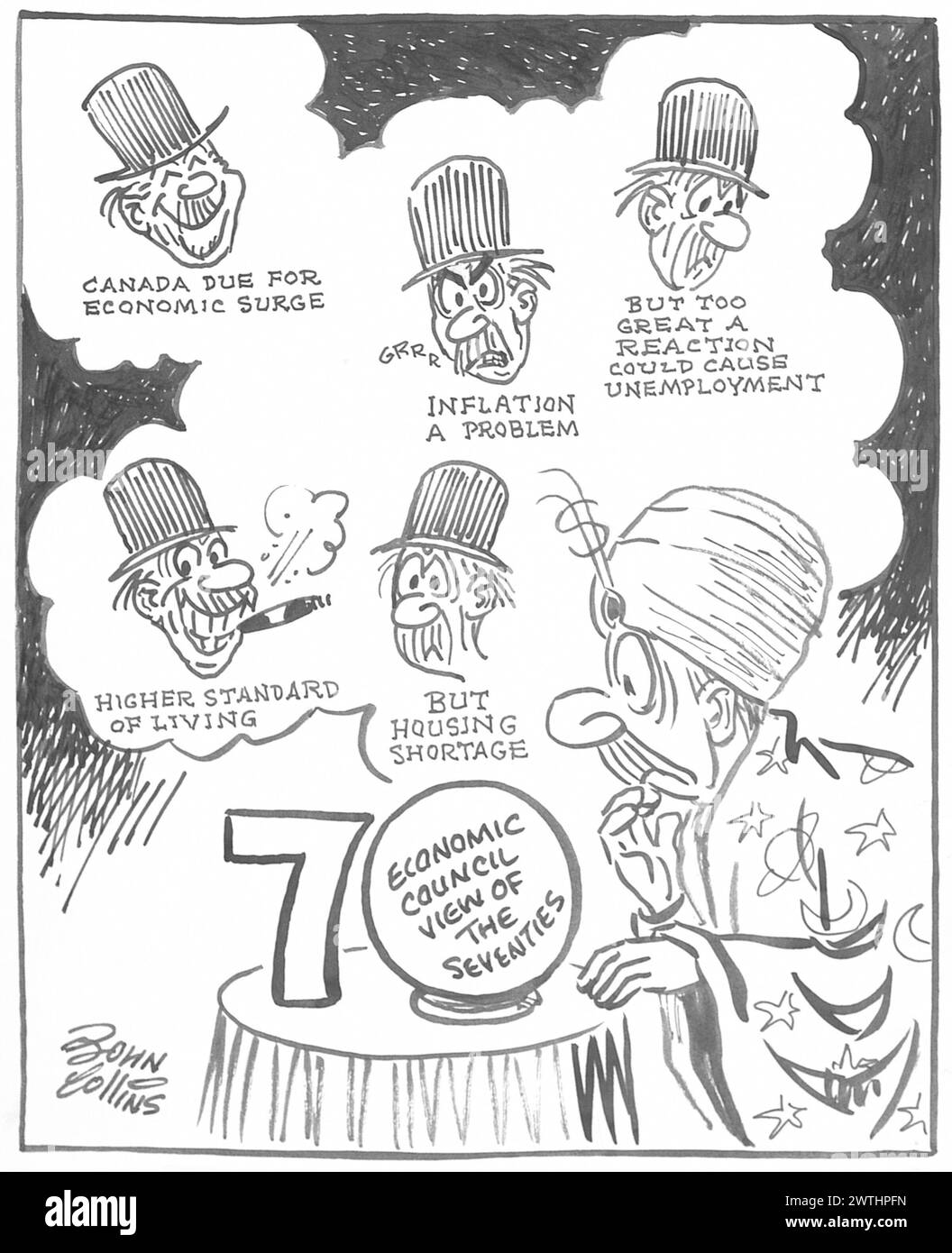 Cartone animato - guardare al futuro. John Collins (1917-2007) Foto Stock