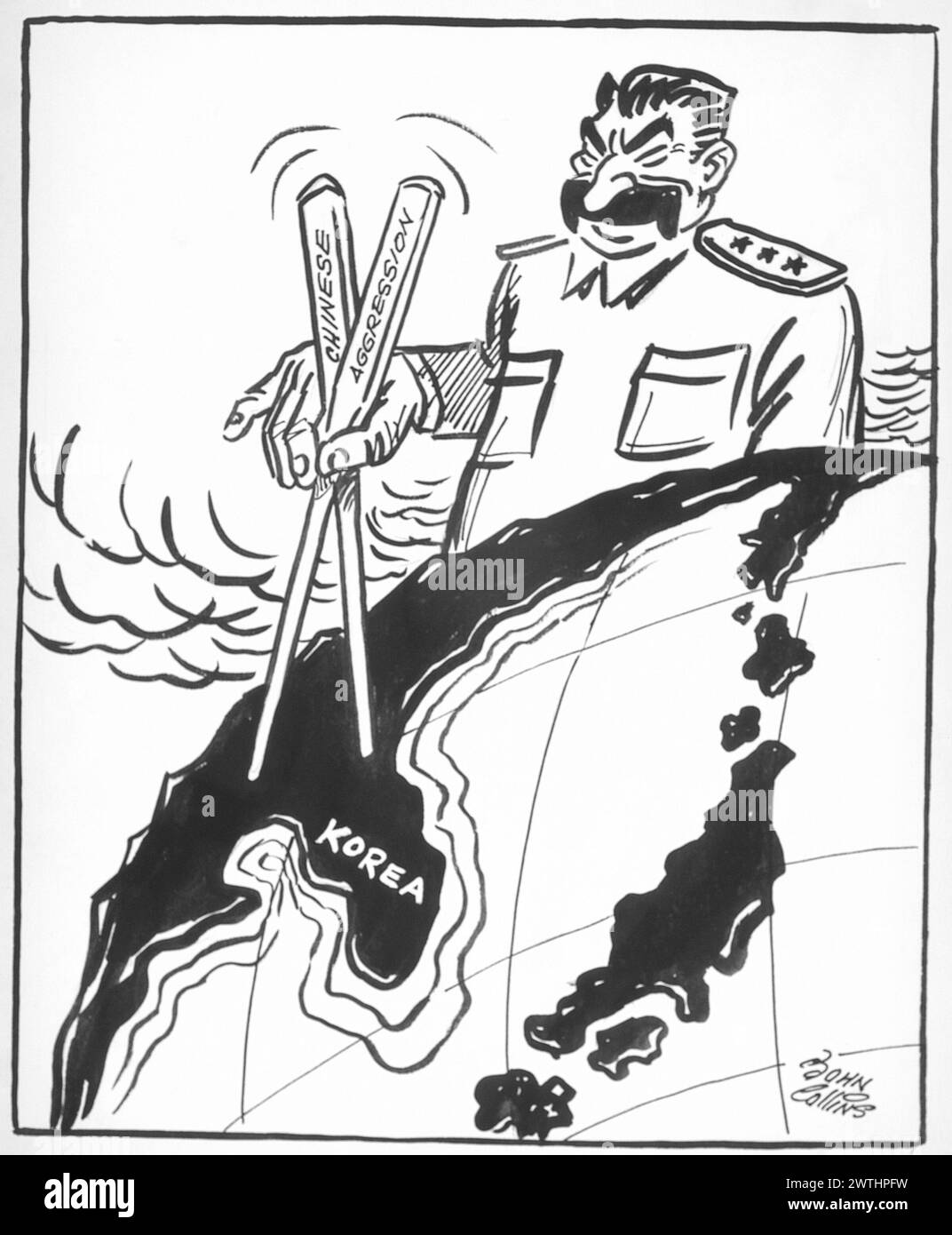 Cartoon - la mano dietro i bastoncini. John Collins (1917-2007) Foto Stock