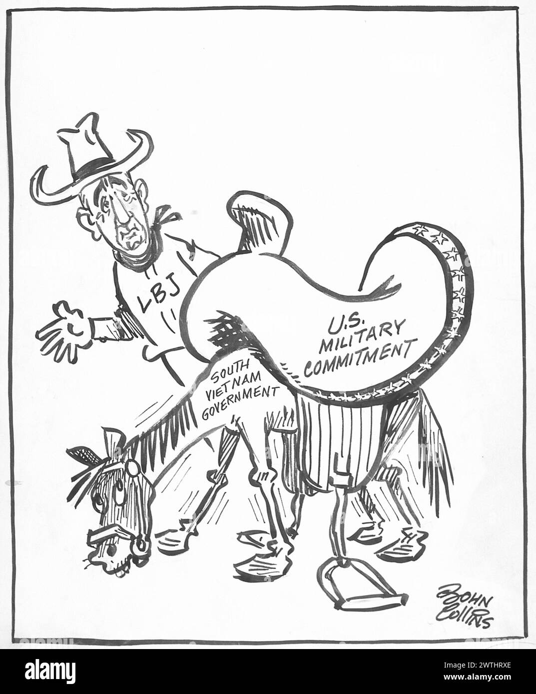 Cartoon - Fifty Dollar Saddle on a Five Dollar Horse. John Collins (1917-2007) Foto Stock