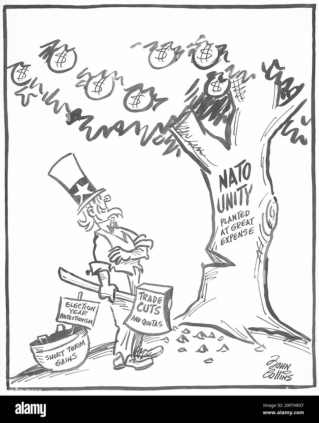 Cartoon - difficilmente il modo migliore per raccogliere frutta. John Collins (1917-2007) Foto Stock