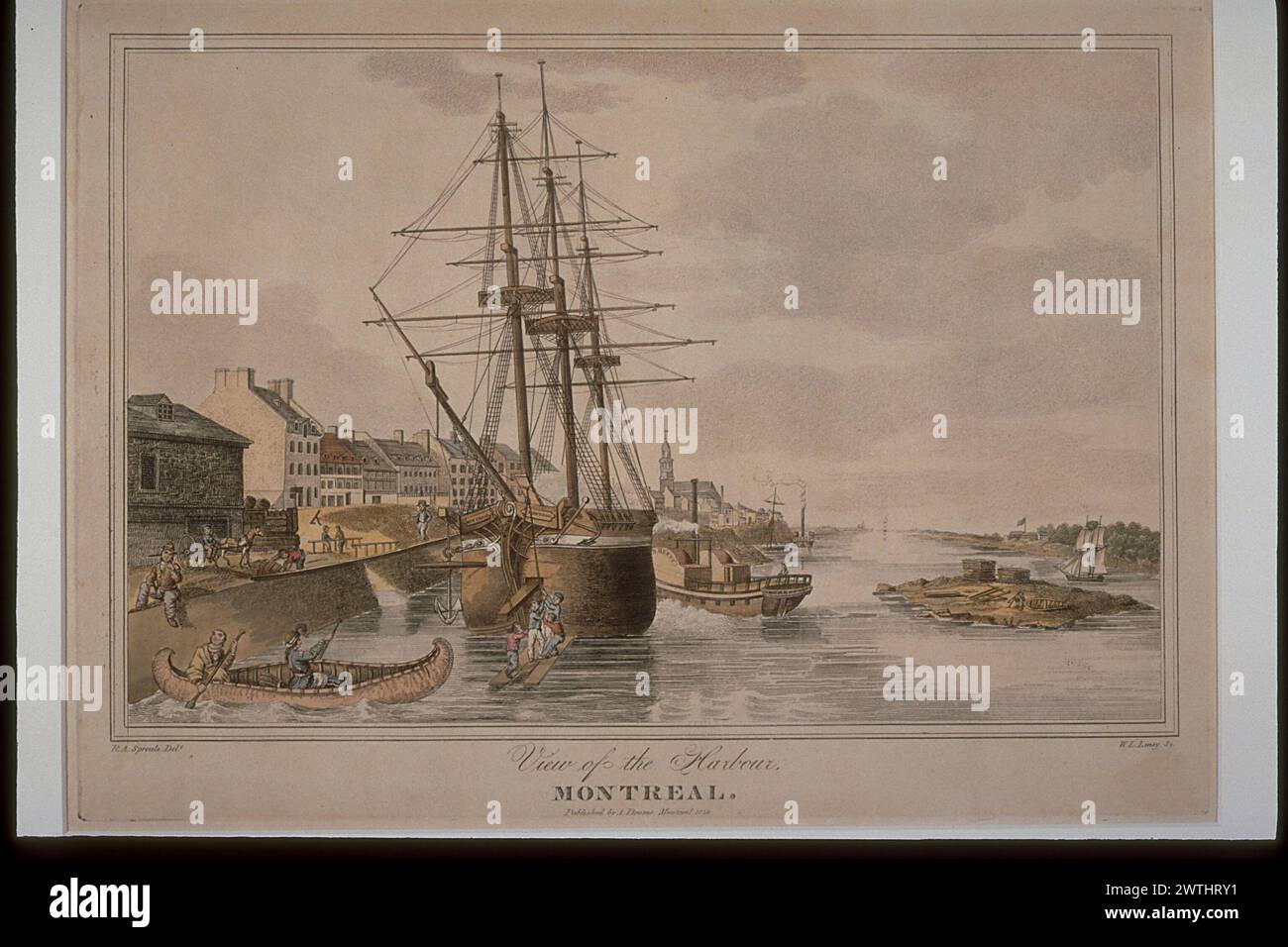 Incisione - Vista del Porto, Montreal, 1830 Robert Auchmuty Sproule (1799-1845) Foto Stock