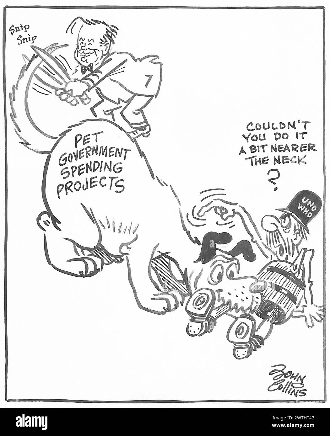 Cartone animato - 'Oh, stiamo tagliando all'osso'. John Collins (1917-2007) Foto Stock