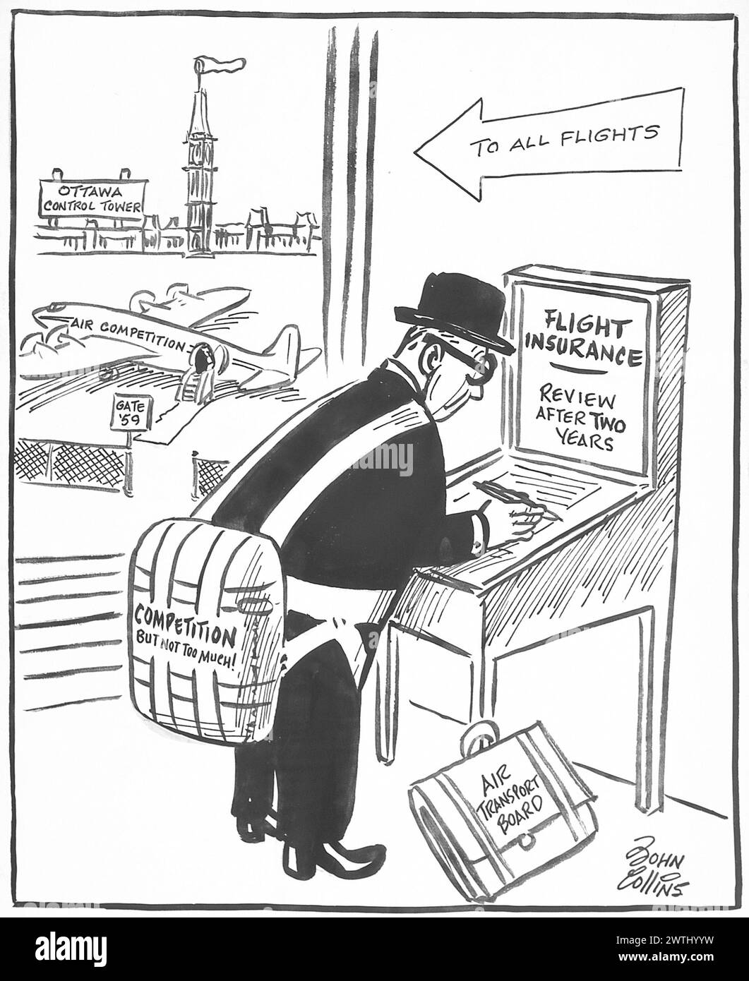 Cartoon - nuova partenza all'aeroporto di Ottawa. John Collins (1917-2007) Foto Stock