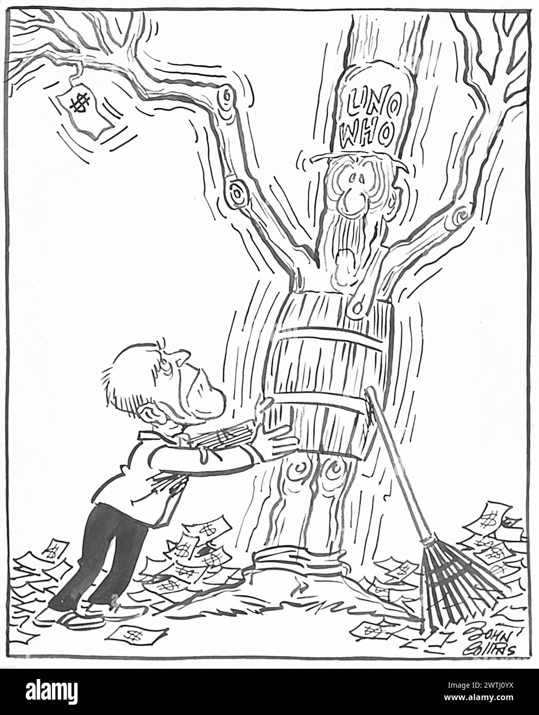 Cartone animato - scuotere l'albero. John Collins (1917-2007) Foto Stock