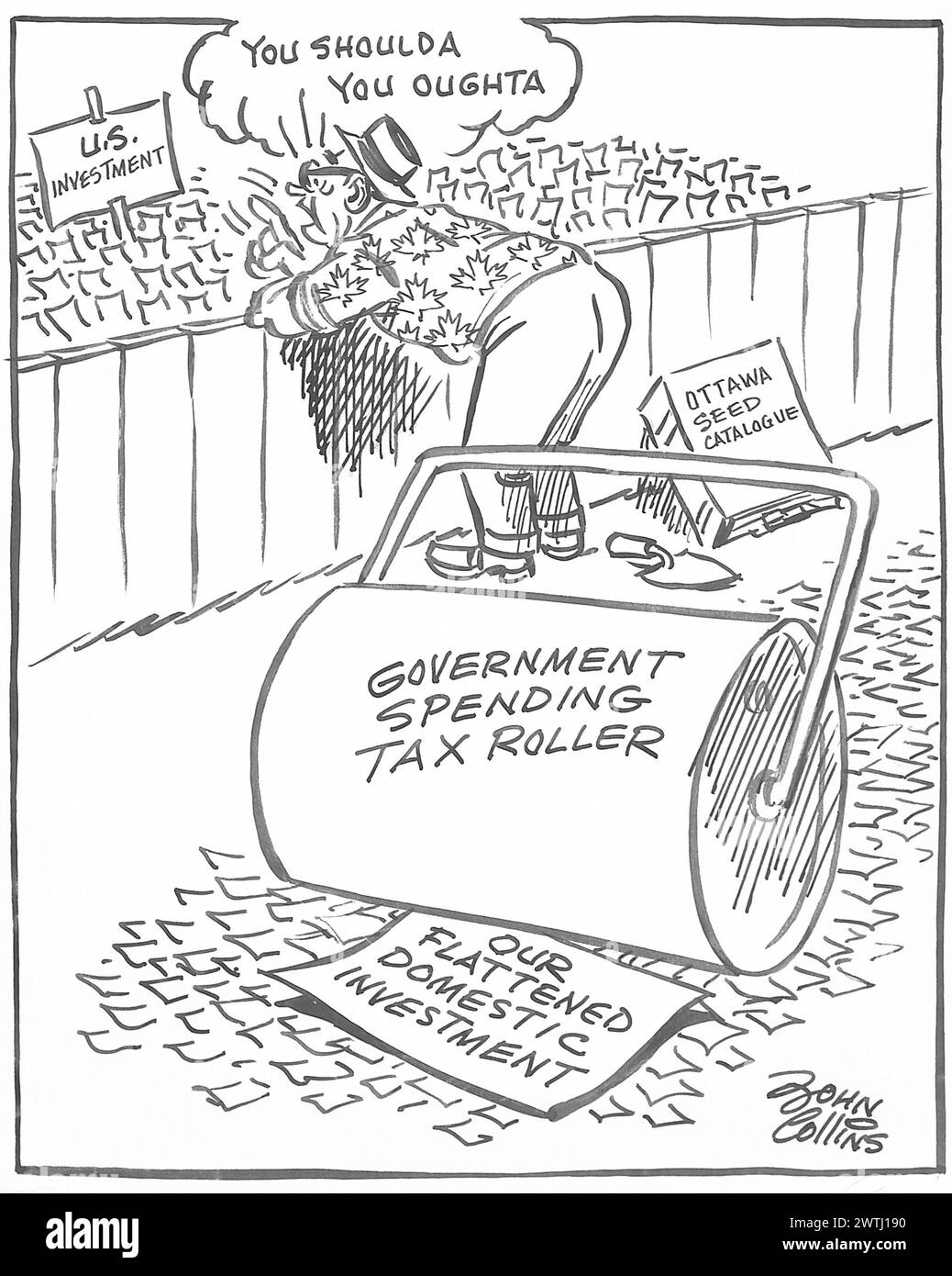 Cartoon - la roba verde sull'altro lato del recinto. John Collins (1917-2007) Foto Stock