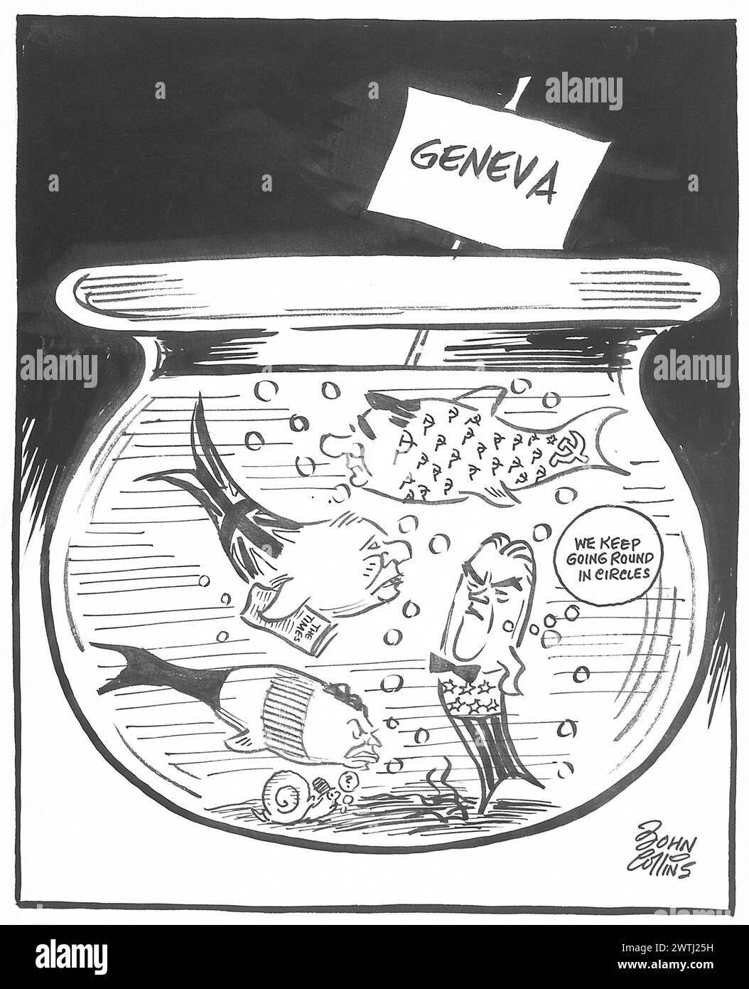Cartoon - i diplomatici del Goldfish Bowl. John Collins (1917-2007) Foto Stock