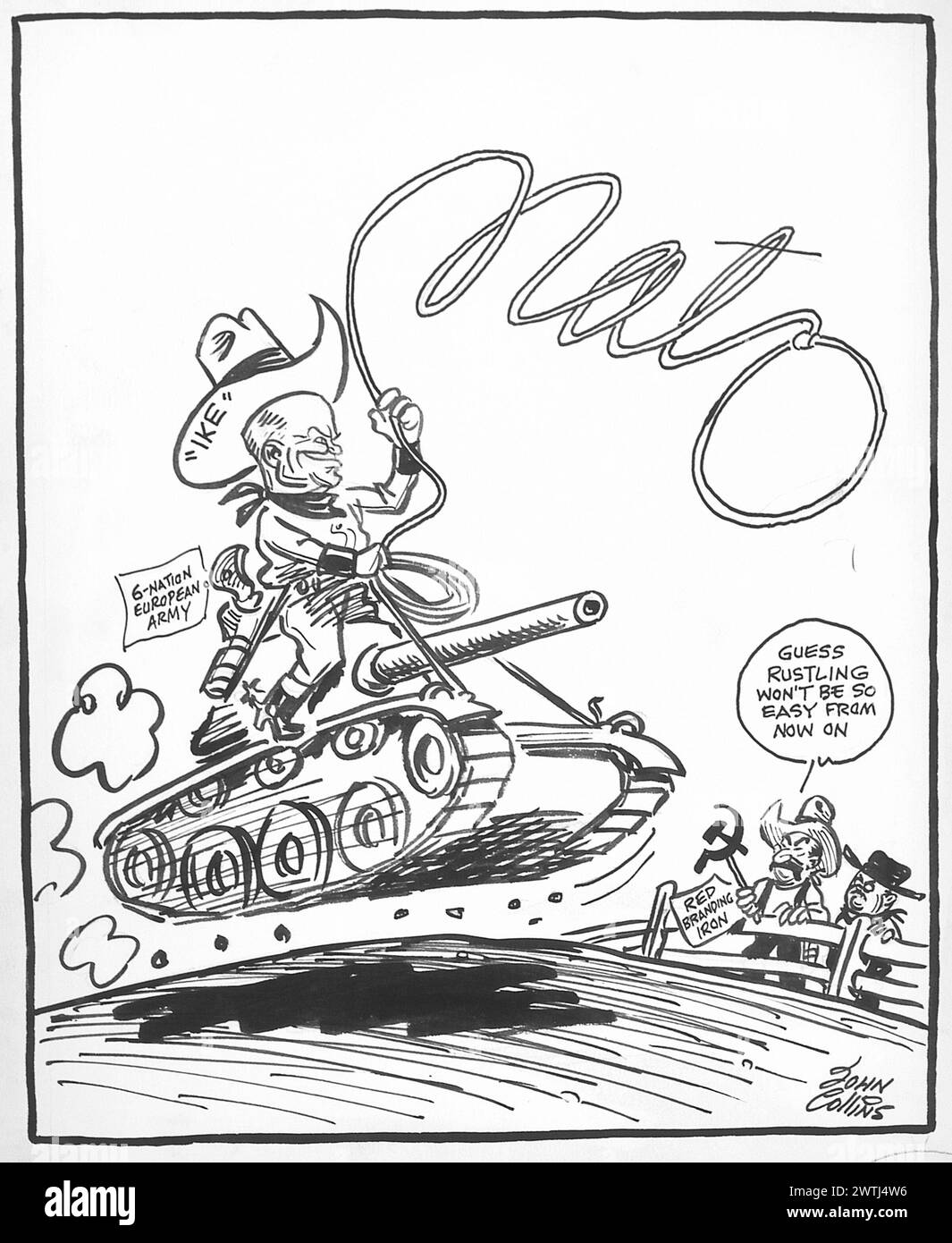 Cartoon - cavalcare la gamma in Europa. John Collins (1917-2007) Foto Stock