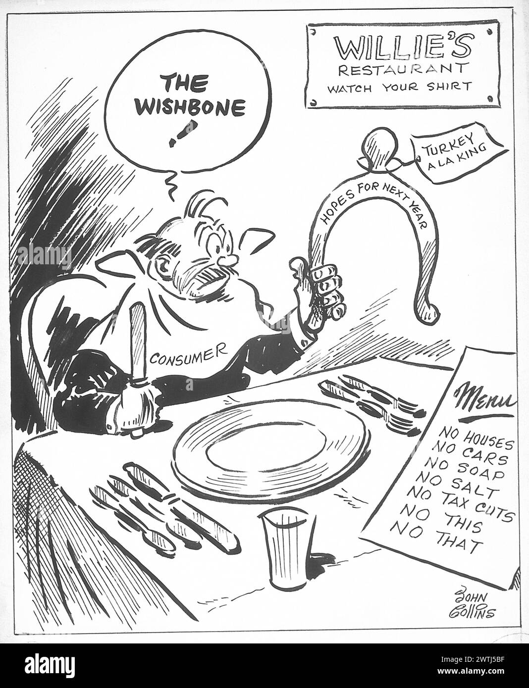 Cartoon - cena del Ringraziamento. John Collins (1917-2007) Foto Stock