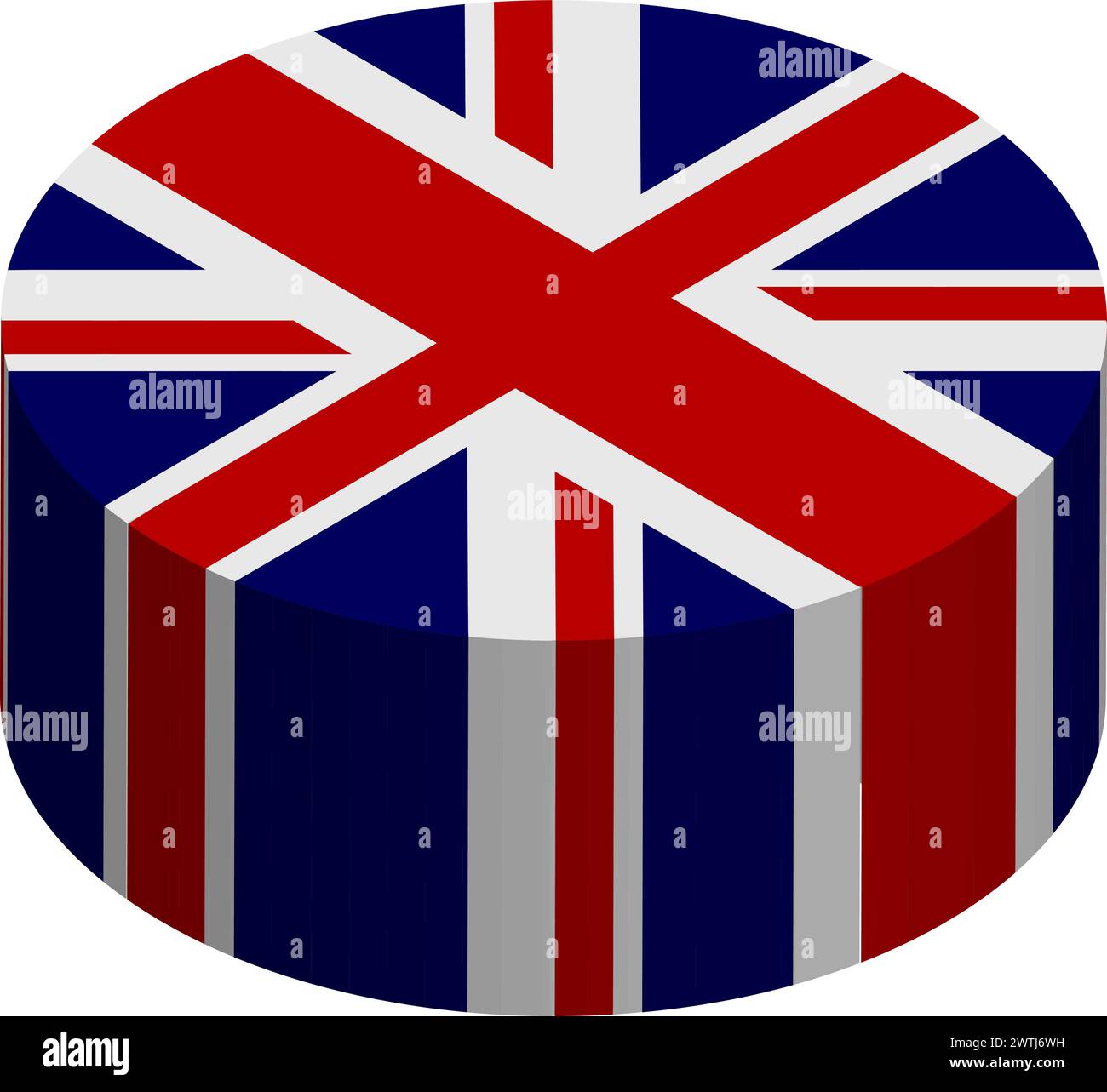 Bandiera del Regno Unito di Gran Bretagna e Irlanda del Nord - cerchio isometrico 3D isolato su sfondo bianco. Oggetto vettoriale. Illustrazione Vettoriale