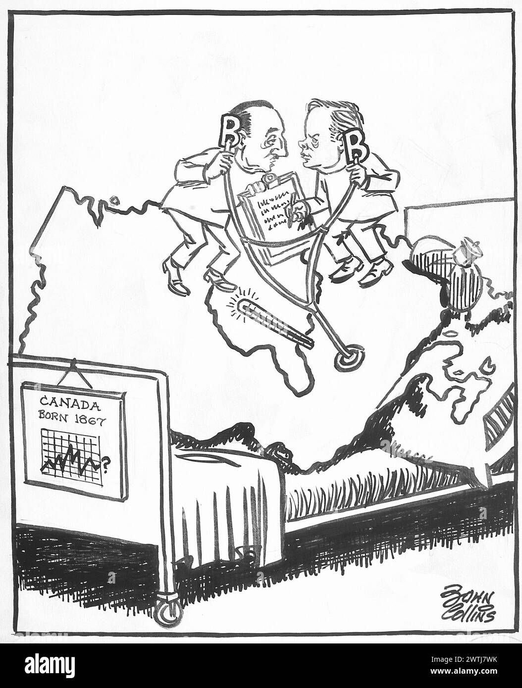 Cartoon - ascoltare il battito cardiaco della Nazione. John Collins (1917-2007) Foto Stock