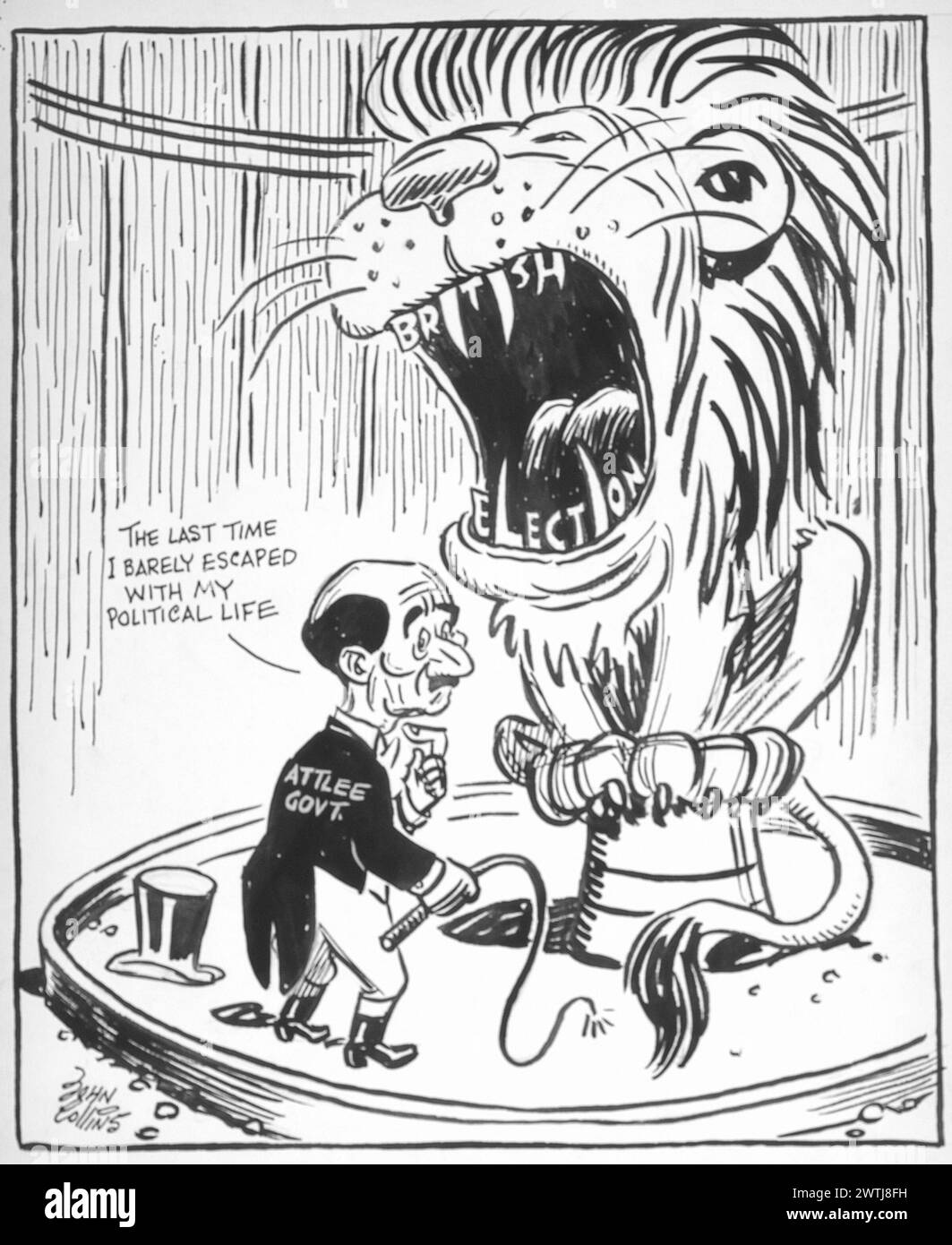 Cartone animato - mettere la testa nella bocca del leone. John Collins (1917-2007) Foto Stock