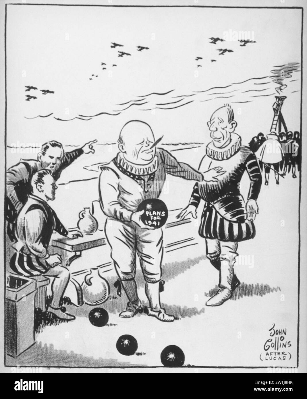Cartoon - in attesa dell'Armada-1940. John Collins (1917-2007) Foto Stock