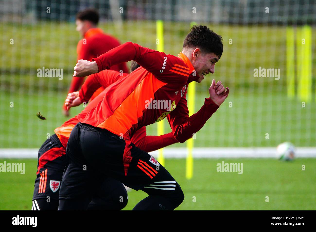 Rubin Colwill del Galles durante una sessione di formazione presso il vale Resort, Hensol. Data foto: Lunedì 18 marzo 2024. Foto Stock