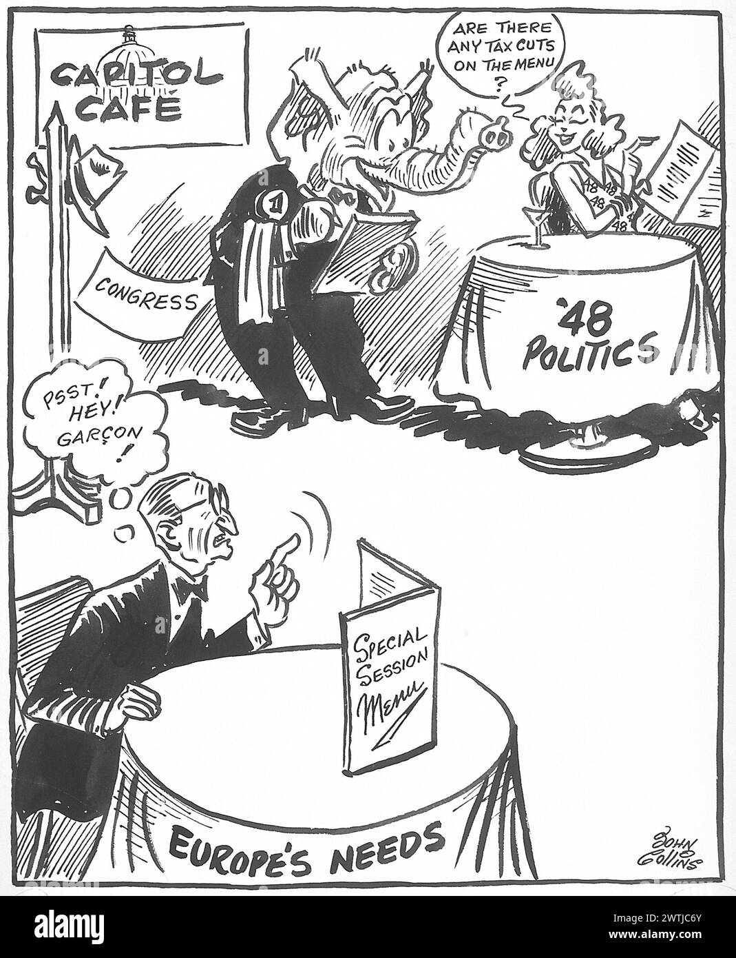 Cartone animato - può catturare l'occhio del cameriere?. John Collins (1917-2007) Foto Stock